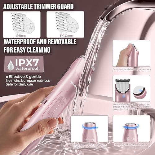 Akunbem Bikini Trimmer for Women - 2 in 1 Electric Razors for Women - Dual Head Electric Shaver - IPX7 Waterproof Wet & Dry Use Body Hair Trimmer and Facial Hair Remover for Bikini Underarm Leg Arm thumbnail 5