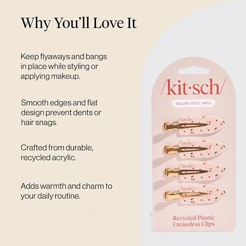 Kitsch Creaseless Hair Clips for Women - No Crease, No Bend Hair Clips for Styling, Bangs, Makeup Application, Face Wash - Recycled Acrylic - Cherry Print | Ideal Gifts for Women, 4pcs thumbnail 3