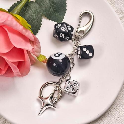 Nalefow Y2K Keychain for Women, 8 Ball Dice Charm with Carabiner Clip - Cute Goth Core Keychain Bag Charm for Keys Bags Jeans thumbnail 2