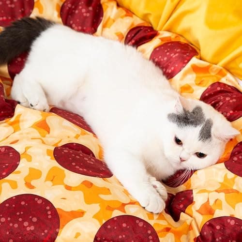LUCKITTY Cat Tunnel Bed - Peek-a-Boo Pizza Shape Design for Cozy and Playful Animals - 9.8 -Inch Diameter Yellow thumbnail 5