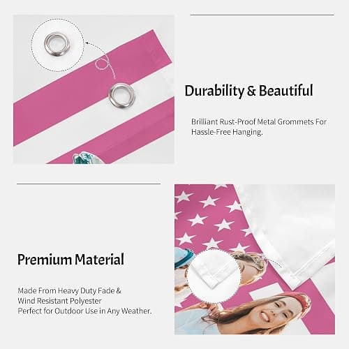 Custom Pink American US Flag 3x5 Ft, Personalized Funny Flags Design Your Own Image Logo Photo Text Single/Double Sided Customized Flag Tapestry for Bedroom Room Dorm Concerts Outdoor Garden Decor thumbnail 5