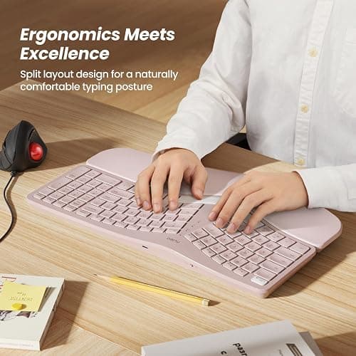 Nulea RT05 Wireless Ergonomic Keyboard, Split Keyboard with Wrist Rest, USB-C Charging, 7-Color Backlight, Natural Typing, Bluetooth and USB Connectivity, Compatible with Windows,Mac(Pink) thumbnail 2