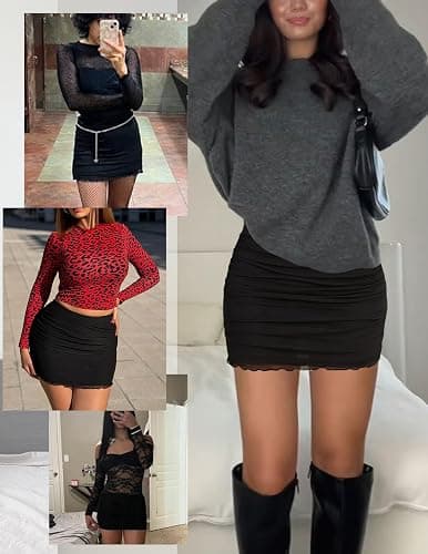 Avidlove Women Sexy Skirt Ruched Bodycon Double Layer Club Skirts Lettuce Trim Skirts Office Mini Skirt thumbnail 5