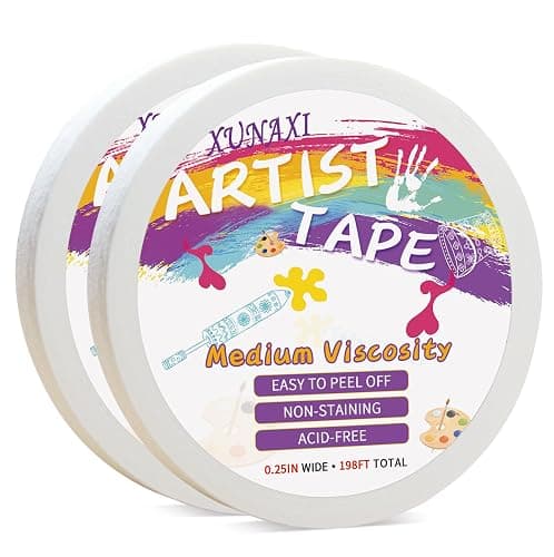 XUNAXI 2 Packs Artist Tape Medium Tack White Art Tape for Watercolor Paper Drafting Art Painting Canvas Framing Acid Free Masking Tape- 0.25IN Wide 197FT Long Total - Image 1