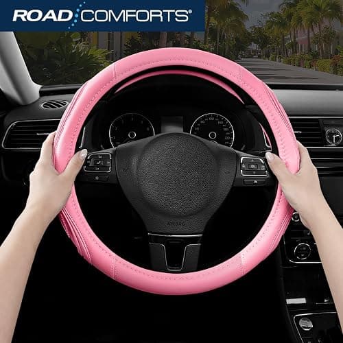 Road Comforts Car Steering Wheel Cover - Microfiber Leather Steering Wheel Wrap Sports 14.5-15 Inch Steering Wheel Cover Non-Slip for Men Women Pink & Pink Color thumbnail 5