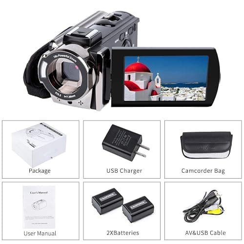 kicteck Video Camera Camcorder Digital Camera Recorder Full HD 1080P 15FPS 24MP 3.0 Inch 270 Degree Rotation LCD 16X Zoom Camcorder with 2 Batteries(604s) thumbnail 8
