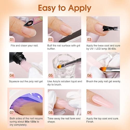 ROSALIND Poly Nail Gel Kit -14 Colors +72 Nail Art Accessories kit Clear Nude Poly Nails Gel Kit Starter Kit with Mini UV Lamp Slip Solution Basic Tools for Beginners with Everything thumbnail 8