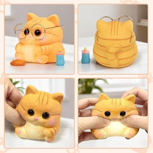 Reenovan Cat Squishy Toy, Soft TPR Stress Relief Sensory Squeeze Toys, Cute Kawaii Desk Toy, Birthday Gift and Party Favor for Kids and Adults thumbnail 7