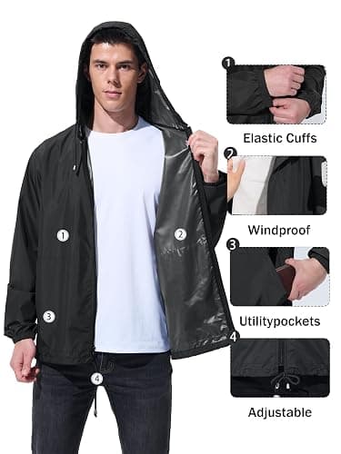 UIQUR Mens Rain Jacket Raincoat Windbreaker Running Waterproof Lightweight Packable with Hood Travel Hiking Cycling thumbnail 6
