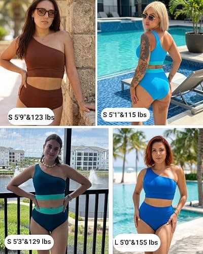 Holipick Women One Shoulder High Waisted Bikini Set Two Piece Tummy Control Swimsuits Full Coverage Bathing Suit thumbnail 7