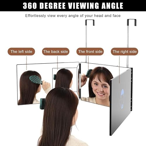 OLIBUY 3 Way Mirror for Hair Cutting, Three Way Mirror for Shaver and Makeup, Height Adjustable with Two Hold Nails, 360 Viewing Angle, Clear Anti-Fog HD Glass thumbnail 2
