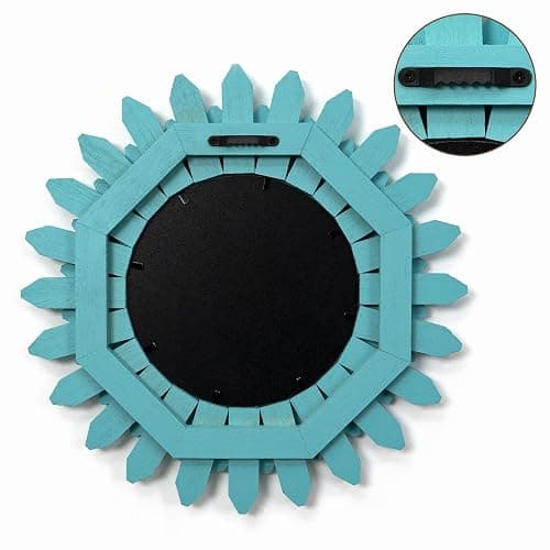 Honiway Beach Wall Decor Mirror 12 inch Wood Coastal Wall Decor Sunburst Boho Home Decor Room Decor for Bedroom Living Room Bathroom Cyan thumbnail 6