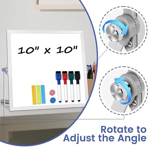 Lumspax Small Desktop White Board with Stand, 10" x 10" Double-Sided Silver Aluminium Frame Whiteboard for Kids, Mini Dry Erase Board for Home, Office, School thumbnail 8