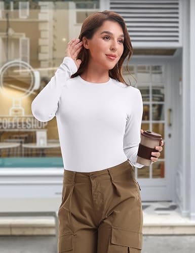 HOPLYNN 1/4 Pack Womens Long Sleeve Shirts Crew Neck Basic Compression Slim Fitted Workout Undershirts Baselayer Tops thumbnail 2
