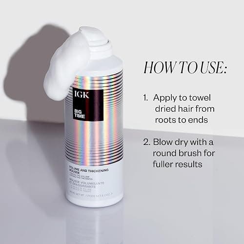 IGK BIG TIME Volume & Thickening Mousse | Moveable + Fullness + Frizz Control | Vegan + Cruelty Free | 6.2 Oz thumbnail 5