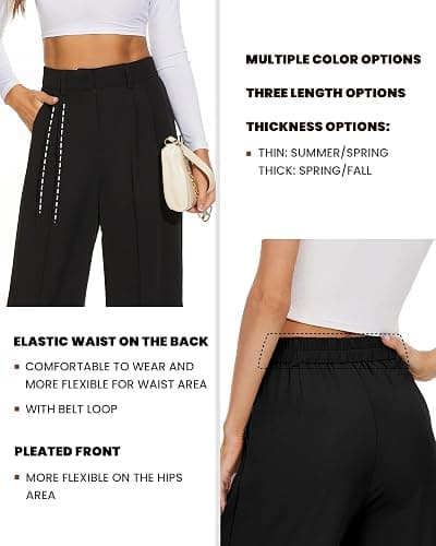 FUNYYZO Wide Leg Dress Pants for Women Work Slacks Business Casual Outfits | Office Dress Pants for Women, High Waisted, Stretchy Back Elastic Waistband, Multiple Color Size, Casual, Loose Summer Pants thumbnail 3