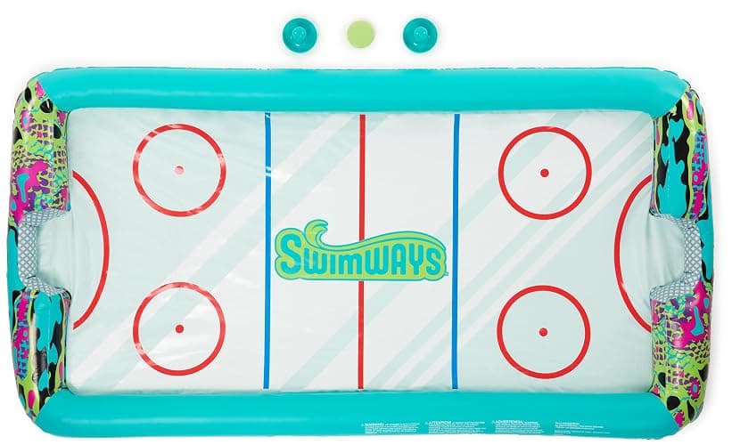 SwimWays Hydro Hockey Inflatable Water Floating Table Hockey Set, Pool Toy for Kids Ages 5+ - Inflatable Hockey - Green (New Version) - Image 1