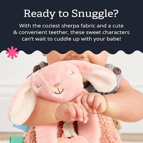 Itzy Ritzy Lovey Including Teether, Teething Relief, 0+ Months (Pink Bunny) | Baby Lovey with Soft Sherpa, Plush Minky, Silicone Teether, Crinkle Sounds, Textured Ribbons, and Interactive Dangle Arms thumbnail 6