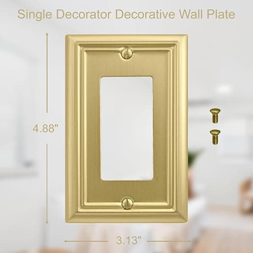 OKAWYC Single Decorator Light Switch Cover Adler Metal Wall Plate, 4-Pack Brushed Brass 1 Gang Single Rocker, for Receptacle Dimmer Switch GFCI Outlet Decorative Wallplate, Durable thumbnail 3