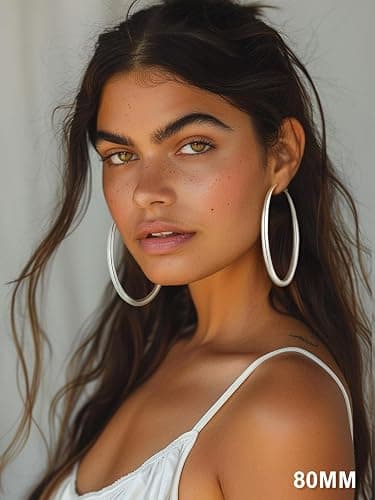 KeyStyle Chunky Hoop Earrings for Women, Large Silver Stainless Steel Hoops Earring Lightweight Loops, 14K Gold Thick Hypoallergenic Circle Ear Comfort Hoop Jewelry(40/60/80mm) thumbnail 2