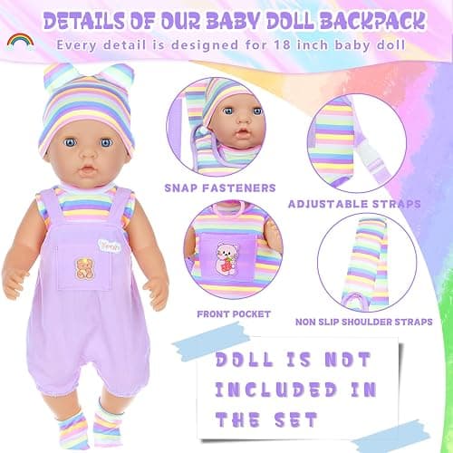 ZITA ELEMENT Baby Doll Carrier for 16-18 Inch Doll, Reborn Baby Doll Carrier with Doll Accessories for Doll Toys, Doll Carrier for Girls and Boys thumbnail 4