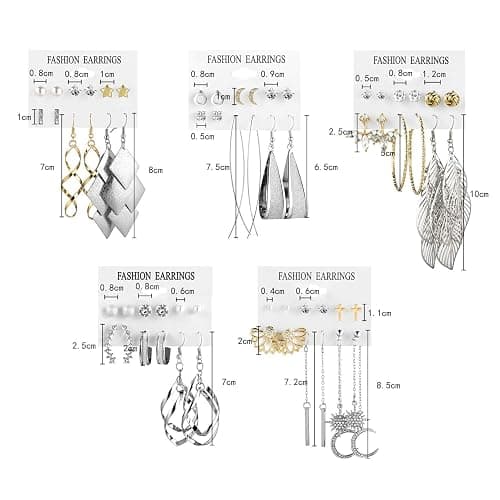 Earrings for Women, Funtopia 68 Pairs Drop Dangle Earrings, Fashion Statement Stud Earrings Pearl Earrings Set for Party Jewelry(Gold and Silver) thumbnail 8