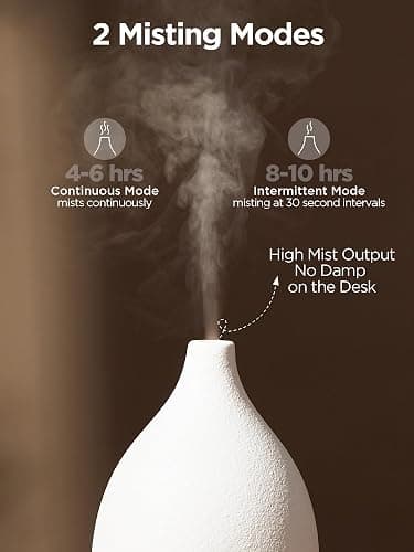 InnoGear Oil Diffuser, 150ML Ceramic Diffuser for Essential Oils Handcrafted Aromatherapy Diffuser Ultrasonic Cool Mist Humidifier with 2 Mist Modes Waterless Auto Off for Room Office, White thumbnail 5