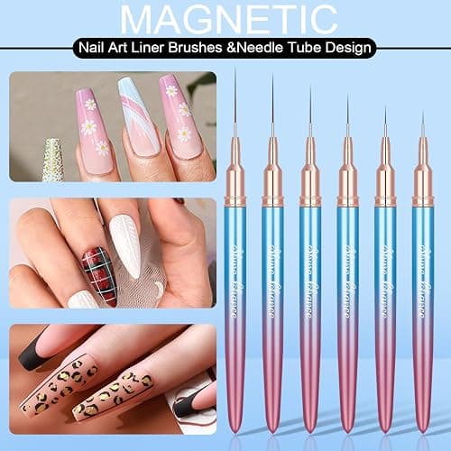 Shince Chance Nail Art Liner Brushes Set, 6Pcs Nail Art Design Brush Pen for Gel Polish Fine Drawing, Small Details Stripping Painting Nail Painting Pens, Acrylic Nail Art Design Tools, Blue thumbnail 6