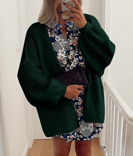 PRETTYGARDEN Womens Oversized Cardigan Sweaters 2025 Fall Long Lantern Sleeve Knit Open Front Lightweight Sweater thumbnail 5