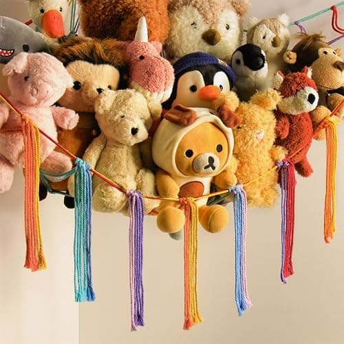 Stuffed Animal Hammock Corner Storage Net Cute Preppy Trendy Stuff Gifts for Teen Girls Baby Room Wall Nursery Decor Rainbow Color Colorful Unicorn Hanging Organizers XL Large thumbnail 5