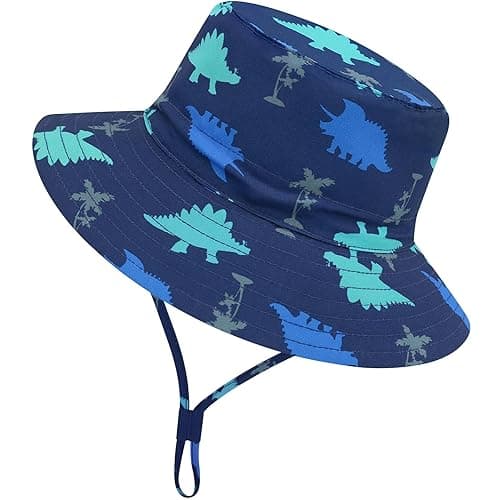 Baby Sun Hat Baby Boy Hats Toddler Hat UPF 50+ Bucket Hat for Baby Girls Infant Beach Hat with Wide Brim Kids Caps - 0-6 Months - Navy With Green Blue Dinosaurs