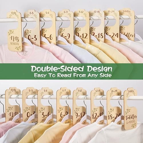 Baby Closet Dividers for Clothes Organizer - Set of 8 Beautiful Wooden Double-Sided Baby Clothes Size Hanger Organizer from Newborn to 24 Months for Boho Nursery Decor thumbnail 3