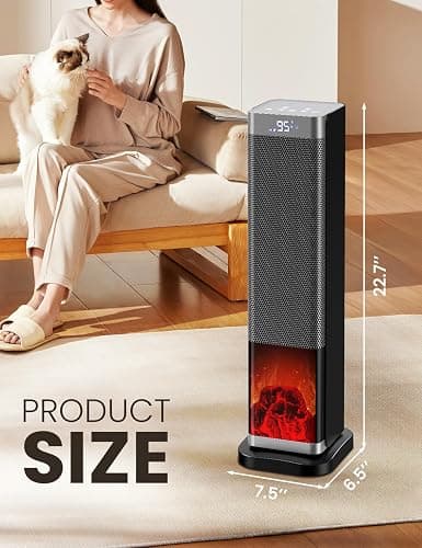 Space Heaters for Indoor Use, 1500W PTC Ceramic Electric Heater with Thermostat, Room Temperature Display, 70° Oscillation, Remote Control, 12H Timer, Quiet Portable Heater for Office Bedroom thumbnail 2