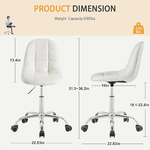 VECELO Stylish Height Adjustable Faux Leather Vanity Chair, Modern Swivel Makeup Chair with Rolling Wheels, Comfortable Padded Task Chair for Bedroom, Dressing Room & Home Office – White thumbnail 2