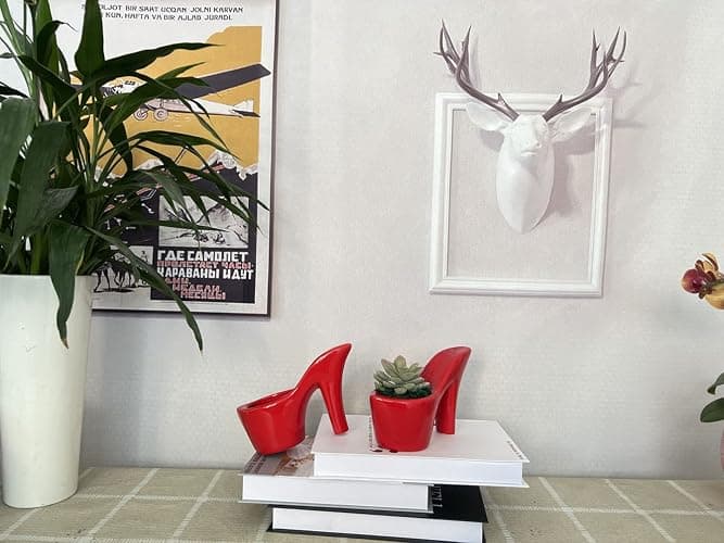 Beitewei 2PCS Succulent Planter Small Pot High Heel Shaped Ceramic Flower Pot Indoor Plant Pots Cute Planter Valentines Day Decor (Red) - Red thumbnail 5
