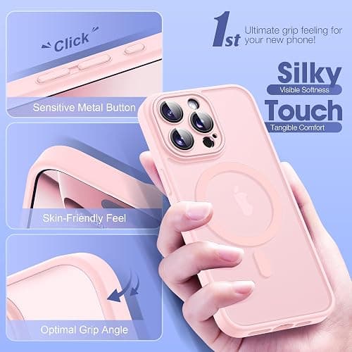 YEMORAN Compatible with iPhone 11 Pro Max Case with Built-in Camera Lens Protectors Translucent Magnetic 11 Pro Max Phone Case 6.5" [Compatible with Mag-Safe][Great Grip Feeling], Pink thumbnail 6