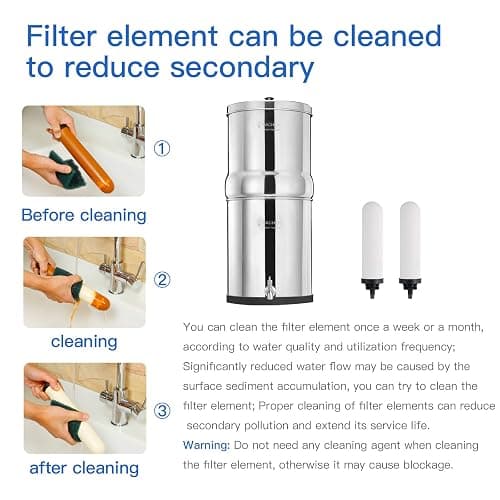 FACHIOO 2.25 Gallon Stainless Steel Gravity-Fed Water Filter System with 2 White Ceramics Purification Washable Filter, Portable Countertop Filter System for Home and Outdoor Camping Use thumbnail 7