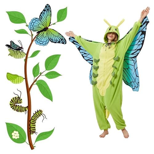 AMAMHAHAVA Caterpillar to Butterfly Onesie Pajamas for Adults, Transformative Onesie Pajamas for Halloween & Christmas thumbnail 4