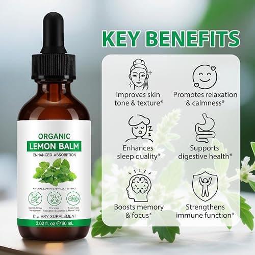 Lemon Balm Tincture Alcohol-Free, Natural Lemon Balm Leaf Extract Drops, Vegetable Glycerin Base, Fast-Absorbing, 2.02 fl.oz thumbnail 2