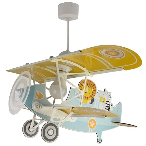 Dalber Lampe kinderzimmer, kinderlampe Pendelleuchte Hängelampe, Deckenleuchte Kinder, Deckenlampe kinderzimmer Flugzeug puma Tiere, Deckenlampe Kinderzimmer, 54602, E27 15W LED - Image 1