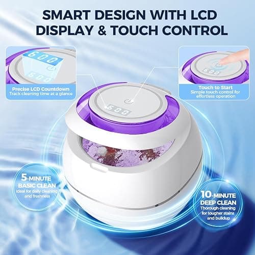 Ultrasonic Retainer Cleaner, 42kHz Ultrasonic Tooth Cleaner with Visible Window and Two Modes, 180ML Ultrasonic UV Cleaner Machine for Retainer, Dentures, Mouth Guard, Aligner thumbnail 2