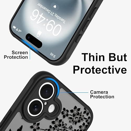 Heaofei Cute Case for iPhone 16 Plus Case with Stand [ Compatible with MagSafe ] Kawaii Black Cat & Floral & Butterflies Pattern Design 360 Magnetic Ring Kickstand Phone Cover for Women Girls Boys thumbnail 5
