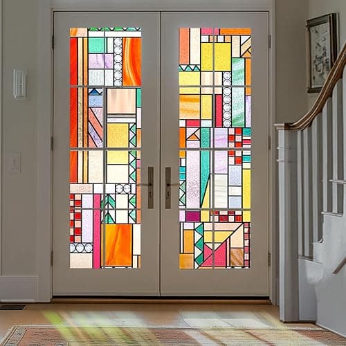 OHTMERU 3D Stained Glass Window Privacy Film, Heat Control UV Blocking Static Cling Decorative Window Film for Bathroom,Front Door,Home Non Adhesive,16.9 x 39.3 inches Autumn Reverie - Image 1
