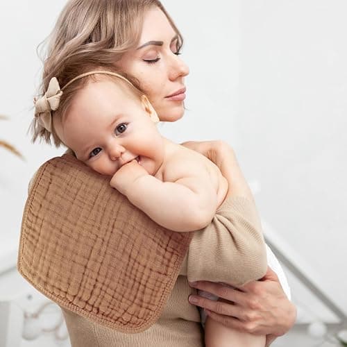 MIGIOL Baby Burp Cloths 100% Cotton Newborn Muslin Burp Cloths 10x20 inches Baby Essentials Pink & Coffee 5-Pack thumbnail 2