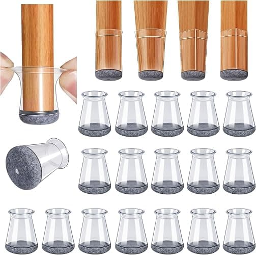 GICUNK 32Pcs Chair Leg Floor Protectors, Transparent Silicone Chair Leg Caps With Felt Pads, Floor Protectors For Furniture Legs For Hardwood/Tile Floors(Extra Small Fit:13-22.9mm) - Image 1