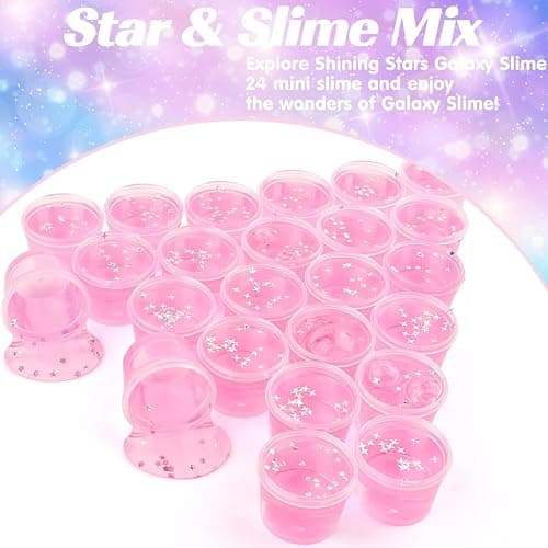 24 Pack Pink Galaxy Slime Party Favors for Girls & Boys, Galaxy Star Slime Cup Bulk, Soft, Wet, Non Sticky, Birthday Gifts, Classroom Rewards for Kids, Goodie Bag Stuffers thumbnail 3