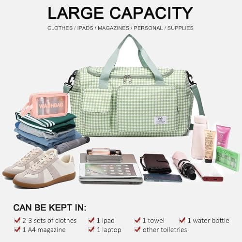 Small Gym Bag for Women, Travel Duffle Bag Carry On Weekender Bag with Shoe Compartment thumbnail 5
