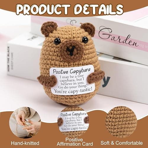 Vinuwu Positive Crochet Animals Capybara Gifts,Emotional Support Gift with Positive Affirmation Cards,Funny Inspirational for Women (A) thumbnail 6