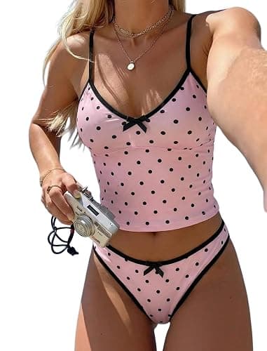 ZAFUL Womens Tankini Swimsuits Tummy Control High Cut Bow Decor Bathing Suits Two Piece Bikini Sets - Image 1
