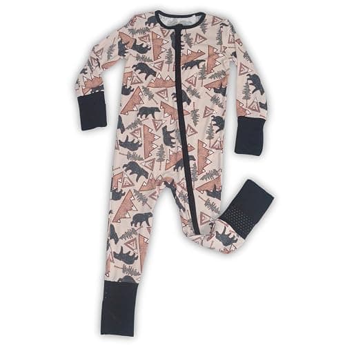 ITSY BITSY BOUTIQUE Viscose Bamboo Baby Pajamas - Boys and Girls Footie Sleeper Convertible 2-Way Zipper Sleeper - 0-3 Months - Rocky Ridge - Image 1